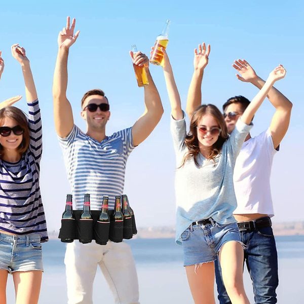 Ceinture Pour Porte Bière Support De Ceinture Canette Soda Pour Buveur Portable Ceinture De Bière Réglable Pliable Avec 6 Porte-Gobelets For Party Camping Voyage Escalade Randonnée Extérieure (Noir) – Image 3