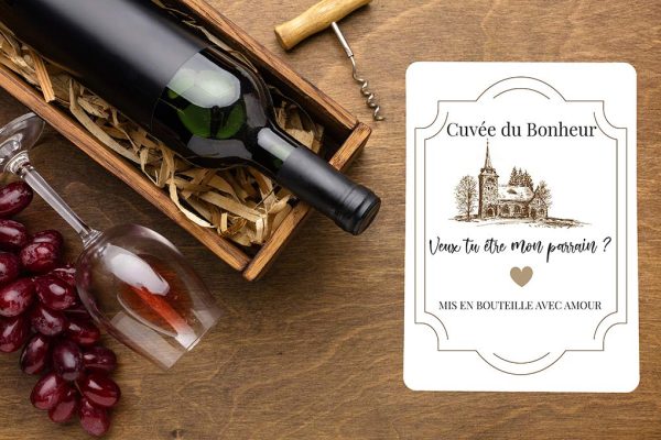 Etiquette pour bouteille de vin demande de parrain