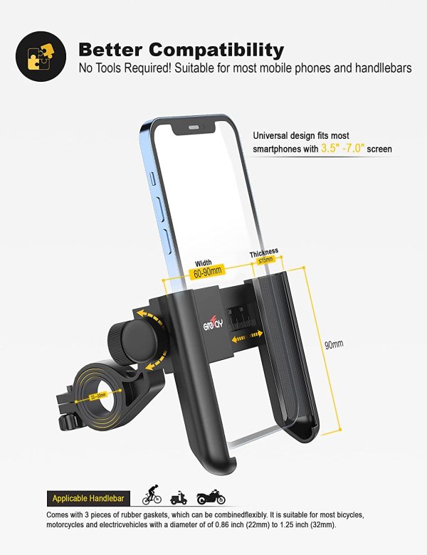 Grefay Support Téléphone Vélo,【Libération Rapide 1S??Support Telephone Moto, Universel Porte Vélo du Guidon avec 360° Rotation pour Les 3,5-7,0 Pouces Smartphones – Image 2