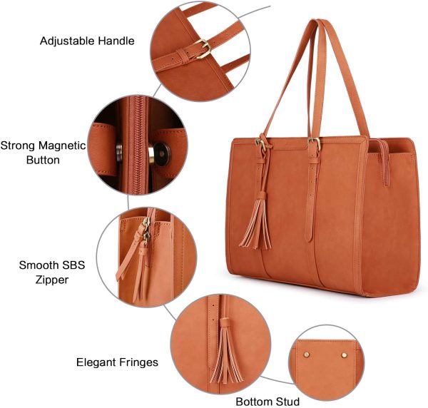 ECOSUSI Sac Porte Document Sac Cabas Femmes Sac à Main en PU Cuir messagers à 3 Compartiments Sac Ordinateur Portable 15.6 Pouces Sac Fourre Tout Femme Sac Cabas pour Le Travail, Marron – Image 7