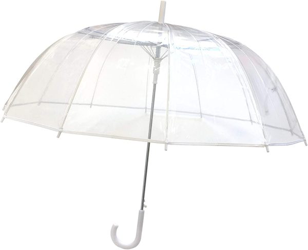 SMATI Grand Parapluie Long Transparent - Résistant au Vent ; 12 Baleines ; Diamètre=102cm ; Ouverture Automatique ; Parapluie Femme ; idéal Mariage ; Couleur liseré Blanc – Image 9