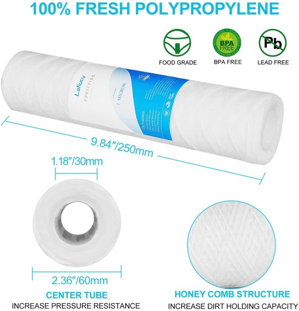 Cartouche de filtre à eau pour sédiments enroulés de 1 micron, paquet de 5, pour filtration de sédiments dans toute la maison de 10 pouces x 2,5 pouces – Image 4