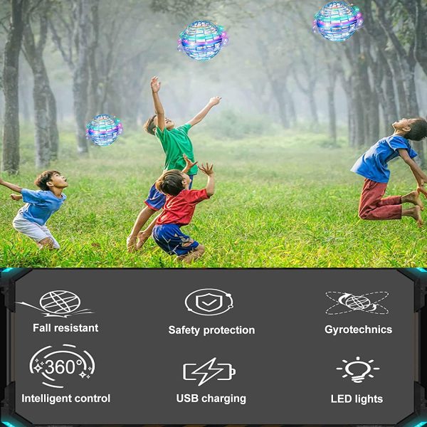 Flying Ball, Boule Volante magique Mini Drone Intégré RVB LED Spinner Rotatif à 360 ° UFO, Flying Orb Lumineuse pour Enfants Adultes Extérieur Intérieur (Bleu) – Image 6