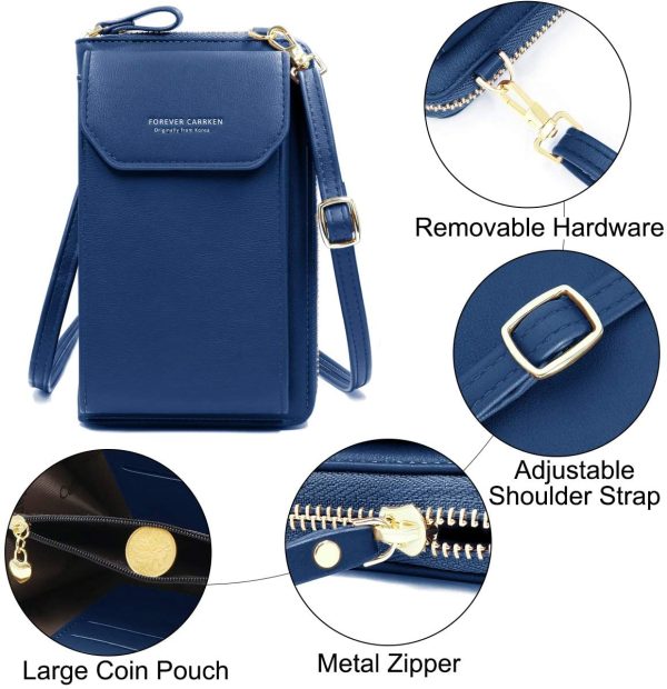 HNOOM Petit Sac Bandoulière Femme, Petits Sacs pour Téléphone, Mini Cuir Sac de Téléphone Portable avec Fentes pour Cartes de Sangle (Bleu)