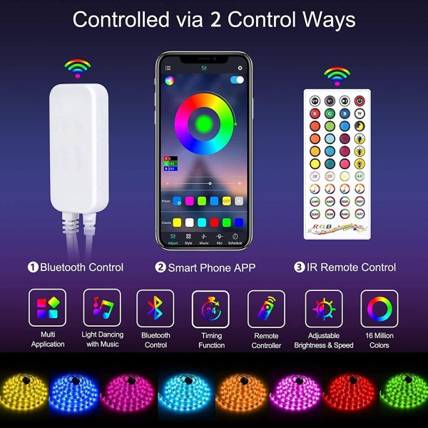 Ruban LED 20M(10m*2) Bande LED 5050 RGB Bande Lumineuse Flexible Multicolore avec Télécommande à 40 Touches, Synchroniser avec la Musique, pour Fête Décor pour la Maison Chambre Bar