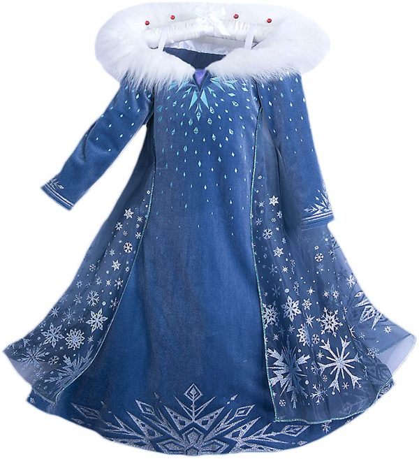 Eleasica Filles Cosplay Robe de Princesse Elsa Manches Longues Reine des Neiges Robe Longue Costume de Robe Bleu Chaude Doux Déguisements Partie Cérémonie Halloween Noël – Image 4