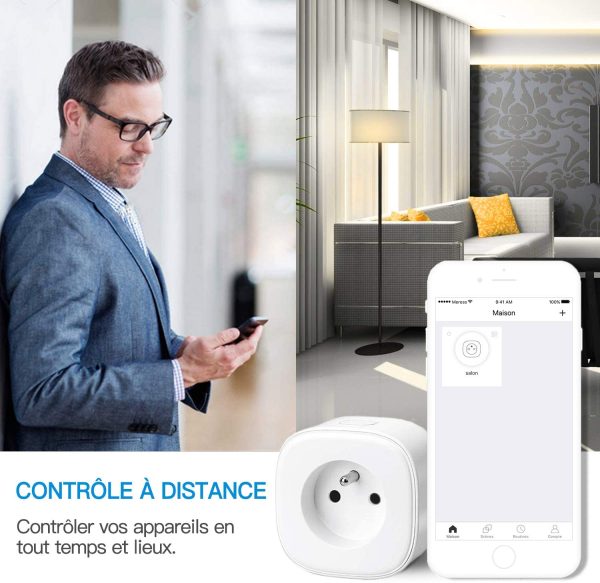 Prise Connectée WiFi (Type E), Prise Intelligente Compatible avec Alexa, Google Home et SmartThings, Prise Française Programmable avec Contrôle à Distance, Contrôle Vocal et Fonction de Temps (1) – Image 7