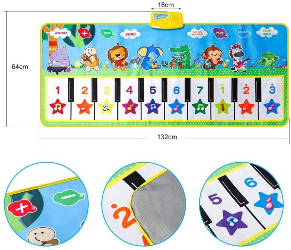 EXTSUD Tapis de Piano Tapis Musical Bébé 132x64cm Grand Tapis de Danse Tapis de Jeu Musical Instrument Touch Jeu Clavier Jouet éducatif pour Enfants Fille garçon – Image 3