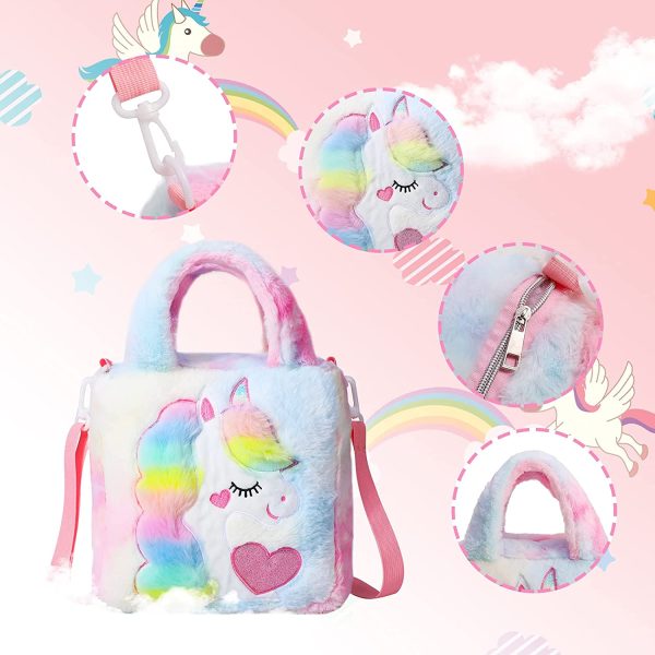 Hifot Licorne Peluche sac à main Enfant, Mignon Sac Bandouliere avec Sangle Amovible pour Filles Adolescentes Femmes – Image 3