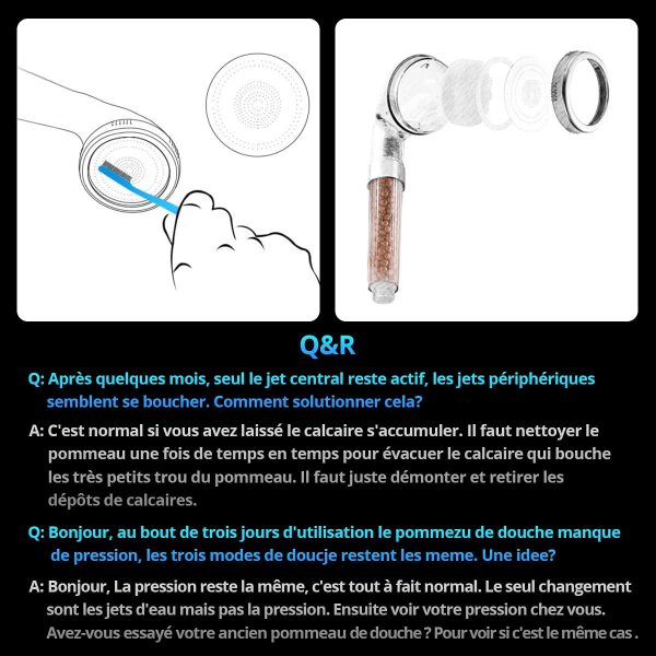 Pommeau de Douche,  Pommeau Douche Anti Calcaire avec Tuyau Économiseur d'Eau Douche avec Flexible Tuyau 2 M Douchettes Salle de Bain Haute Pression Filtre à Système de Filtrage Ionique – Image 8