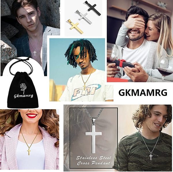 Gkmamrg Pendentif Croix Acier Inoxydable Croix Pendentif avec 55 cm Collier pour Homme Femme Femmes, Argent Noir Or – Image 5