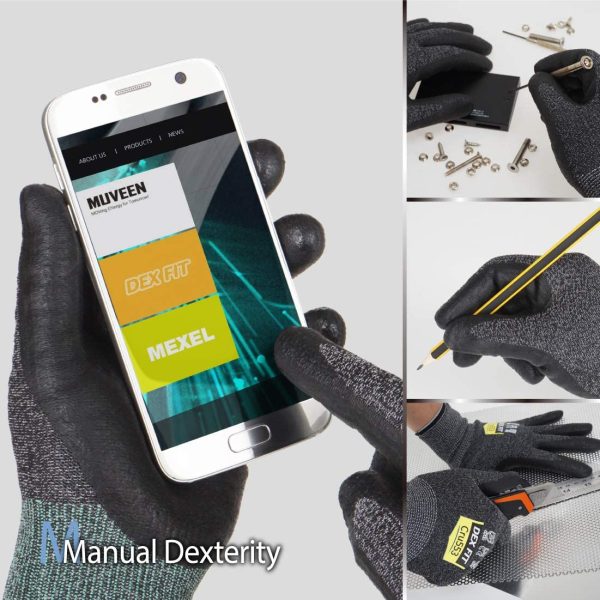 DEX FIT Gants de Travail Cru553 Résistants aux Coupures Niveau 5, Adaptation 3D Confortable Extensible, Agrippants Nitrile Durable, Smart Touch, Fins Légers, Lavables,1 Paire – Image 4