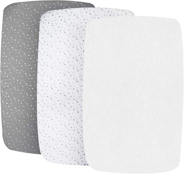 Lot de 2 draps-Housse+ alèse 50x83 imperméable Oeko TEX 00% Coton Compatible Berceau cododo Next2me, Lullago, Safety First (Etoiles Gris/Blanc) – Image 5