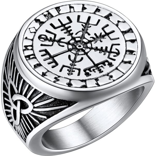 FaithHeart Bague Vegvisir Homme Chevalière Viking Boussole Vegvisir Nordique Acier Inoxydable/Or/Noir Taille 54-72 Bijoux Porte Bonheur Motard Biker Cadeaux pour Ado Garçons Femme (Boîte Cadeau) – Image 2