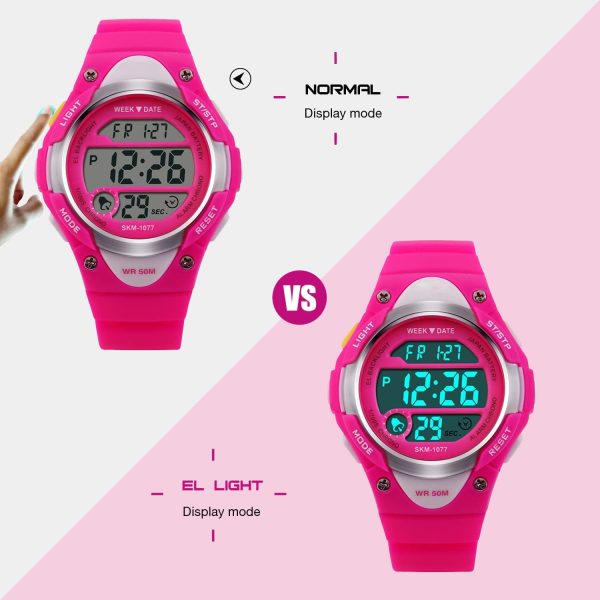 Digital montres pour filles cadeaux ??Enfants Sports de plein air montre avec rétro-éclairage LED, 5 ATM étanche montre de sport électroniques pour enfants avec semaine pour adolescents Rose par RSVOM – Image 6