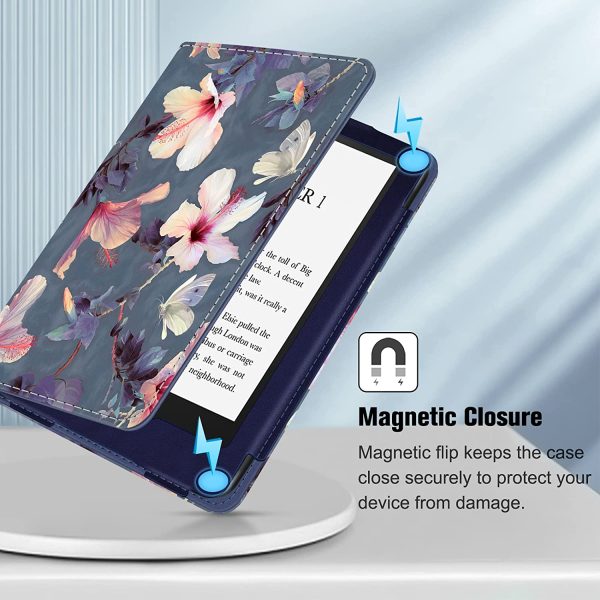 FINTIE Étui pour 6,8" Kindle Paperwhite (11e génération, modèle 2021) et Kindle Paperwhite Signature Edition, Folio Coque de Protection avec Veille/Réveil Automatique, Blooming Hibiscus – Image 3