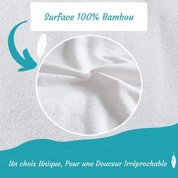 Lot de 2 Protege Matelas 90x190 / 200 cm - Alese Enfant Impermeable Silencieuse - Respirante - 100% Bambou - Hauteur 35-30cm - Naturellement Anti Acarien et Anti Bacterien - Forme Drap Housse -Bonus – Image 3