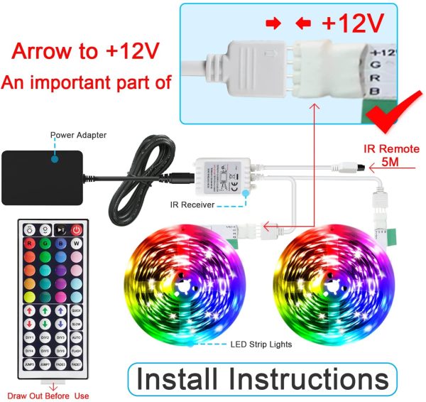 Ruban LED 10m,  Bande LED RGB, SMD 5050 LED Chambre Bande aavec Télécommande vec 20 Changements de Couleur 4 Modes Guirlande LED pour Maison Chambre Cuisine, Décoration de vacances (5m*2) – Image 2