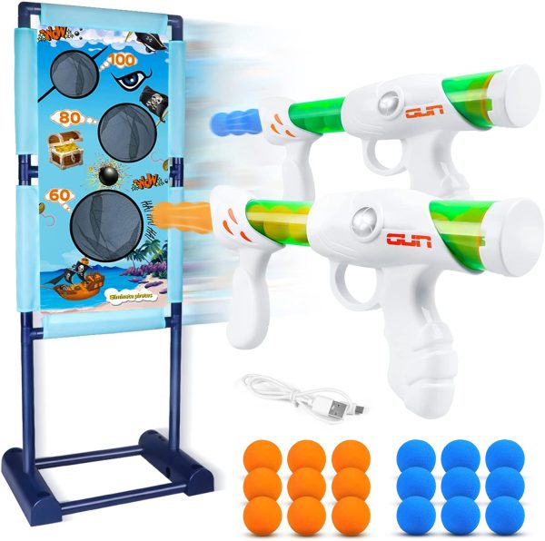 DX DA XIN Cibles de Tir Mobiles Jeu Cible Electrique, Jouet pour Enfants avec 2 Pistolets à Air Comprimé 18 Balles en Mousse Jouets de Jardin d'Extérieur Cadeaux pour Garçons Filles 110 x 42cm – Image 5