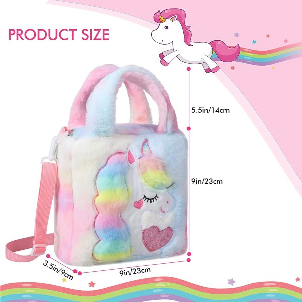 Hifot Licorne Peluche sac à main Enfant, Mignon Sac Bandouliere avec Sangle Amovible pour Filles Adolescentes Femmes – Image 4