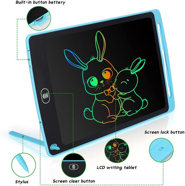 Tablette d'écriture LCD Coloré Tablette Graphique de Dessin 10 Pouces pour Enfants, Tableau Portable de Dessin Effaçable, Planche à Dessin numérique Jouet Educatif pour Garçon Fille, Bleu – Image 5