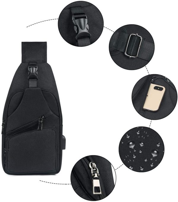 flintronic Sacoche Homme Bandouliere, Sac à Poitrine avec Chargement USB et Port pour Écouteurs, Sac à Dos de Voyage pour Homme & Femme (avec 1*Câble USB) – Image 4