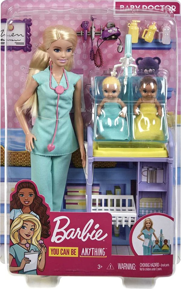 Barbie Métiers coffret poupée Pédiatre blonde avec cabinet médical, deux bébés et accessoires, jouet pour enfant, GKH23, 6 – Image 6