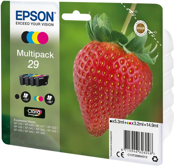 Epson Multipack 29 Fraise, Cartouches d'encre d'origine, 4 couleurs: Noir, Cyan, Magenta, Jaune, XP-235 XP-243 XP-245 XP-247 XP-255 XP-257 XP-332 XP-335 XP-342 XP-345 XP-352 XP-355 XP-432 XP-435 – Image 2