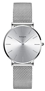 Kubagom Très Mince Montre pour Femme Quartz Analogique Étanche Acier Inoxydable