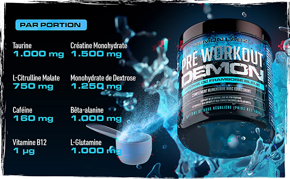 Pre Workout Demon - Arôme de Framboise Bleue - Par Portion - Ingredients Infographic