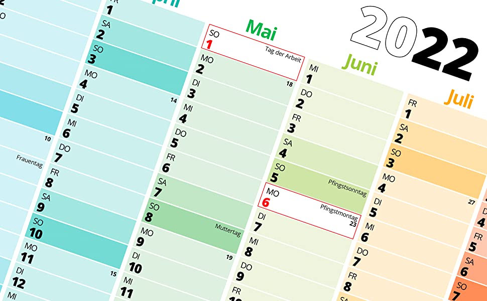 Calendrier annuel, grand calendrier mural annuel, format paysage, calendrier mural 2022.