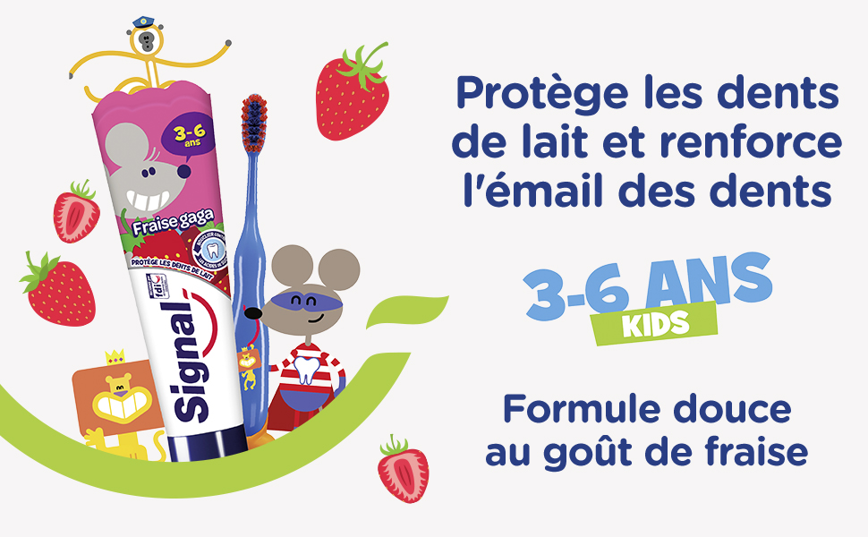 Dentifrice Signal Kids 3-6 Ans Fraise Gaga, protège les dents de lait et renforce l'émail en douceur