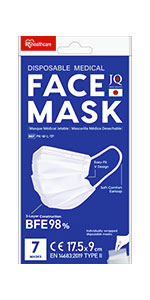 Masques Chirurgicaux 3 Plis BFE 98% - Disposable Medical Mask PK-W-L-7P