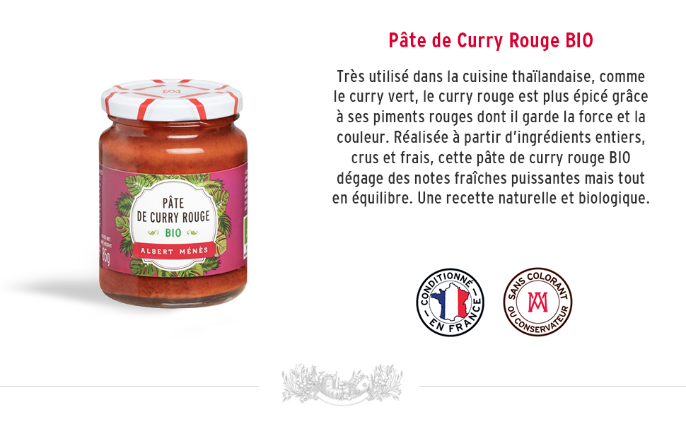 Albert Menès, Pâte de Curry Rouge 85 g, piments rouges, pour faire des sauces pimentés