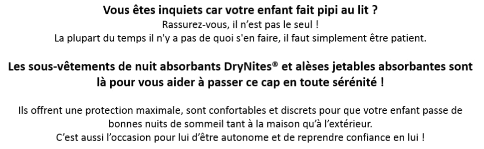 pipi au lit, sous vêtements de nuit, alèses absorbantes, sommeil, nuit, énurésie, enfant, au sec