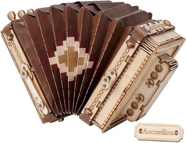 Rolife Puzzle 3D Maquette en Bois a Construire Instruments de Musique pour Adulte Enfants, Accordéon Kits de Modèles de Bricolage Construction Jouet (Accordion) – Image 6