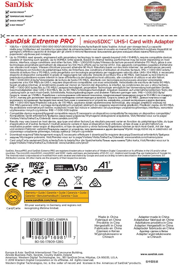 Extreme PRO Carte Mémoire microSDXC 128 Go + Adaptateur SD avec Performances Applicatives A2 Jusqu'à 170 Mo/s, Classe 10, U3, V30 – Image 3