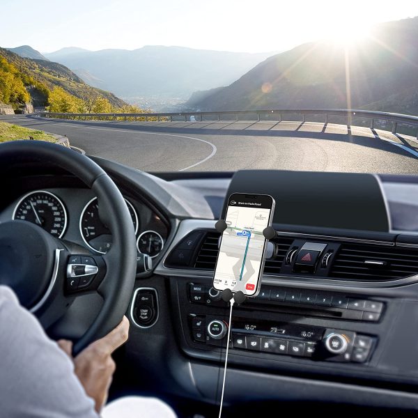 SLAMOS Support Téléphone Voiture, Support à Grille d'aération Gravité Porte Téléphone Voiture Verrouillage Automatique Rotation 360° avec Clip Stable pour Smartphones et GPS 4.7-6.5 Pouces