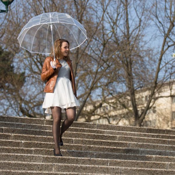 SMATI Grand Parapluie Long Transparent - Résistant au Vent ; 12 Baleines ; Diamètre=102cm ; Ouverture Automatique ; Parapluie Femme ; idéal Mariage ; Couleur liseré Blanc – Image 5