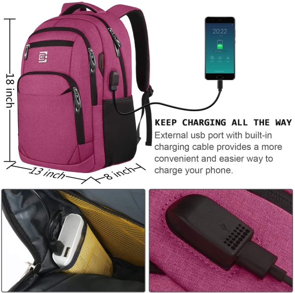 marcello Sac à Dos Ordinateur 15.6 Pouces avec USB Charging Port, Résistant à l'eau Sac a Dos PC Portable et Sac à Dos Grande Capacité, Portable pour Loisirs Affaire Scolaire (15,6 Pouces, Rose) – Image 4