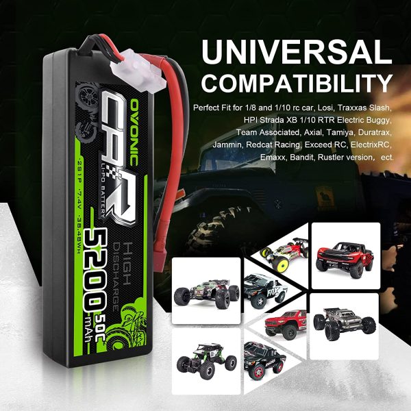 Batterie Lipo 2s 5200mAh 50C 7.4V Étui Rigide avec Connecteur Dean Style T pour Avion RC Hélicoptère RC Voiture RC Bateau Hobby (2 Packs) – Image 5