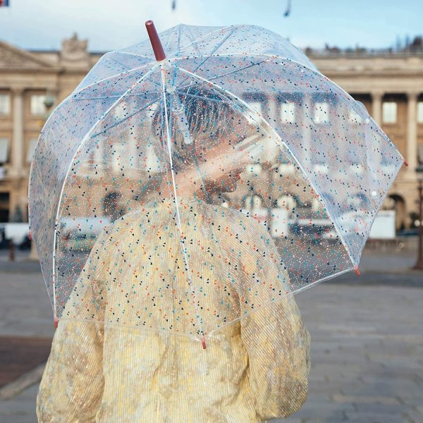 SMARTBULLE Parapluie Long Transparent ??Forme Cloche ; Solide ; Ouverture Automatique ; Diamètre=85cm ; Poignée Transparente ; Parapluie Femme ; Cerfs-Volants Multicolores