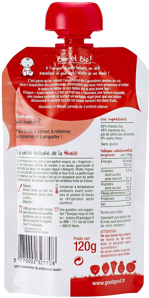 Good Goût - BIO - Gourde de Purée de Fruits Fraise Banane dès 4 Mois 120 g - Pack de 10 – Image 4