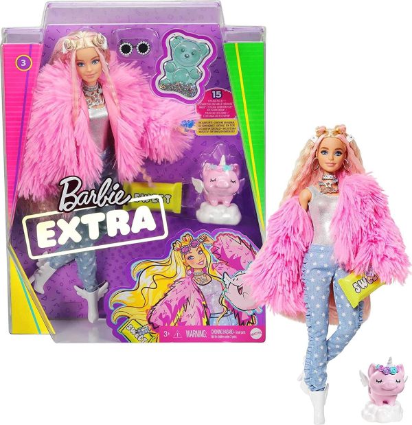 Barbie Extra poupée articulée blonde au look tendance et oversize, avec figurine animale et accessoires, jouet pour enfant, GRN28 – Image 3