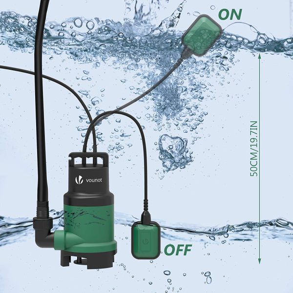 Pompe d'évacuation pour Eaux Chargés 750W Pompe Piscine avec Flotteur Max.14000L/H Profondeur d'immersion 7M, Hauteur de Refoulement 7.5M Pompe Submersible Câble d'alimentation 10M – Image 5