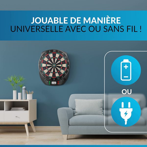 DartPro Jeu de fléchettes électronique - Cible avec 6 fléchettes[utilisable sans fil] - Jeu de fléchettes avec 65 variantes [1 à 8 joueurs] – Image 5