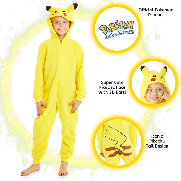 Pokemon Combinaison Pyjama Enfant Pikachu, Surpyjama Grenouillère en Polaire avec Oreilles 3D – Image 4