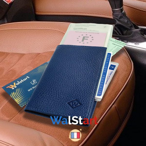 Porte Papier Voiture Cuir avec 2 Etuis Proteges Carte Grise et Permis - Porte Document Véhicule avec Rangement Assurance et vignettes -Bonus : Pochette Blocage RFID WalStart