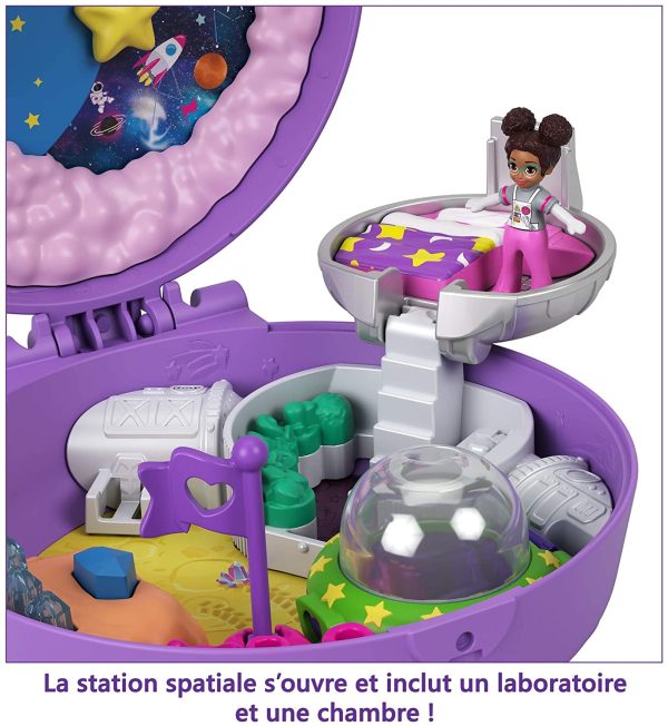 Polly Pocket Coffret Univers L’Exploration de Saturne, mini-figurines Polly et Shani, accessoires et autocollants inclus, jouet pour enfant, GKJ51 – Image 4