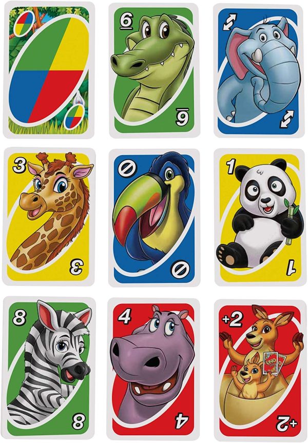 UNO Junior jeu de société et de 56 cartes avec dessins d'animaux, pour enfants dès 3 ans, GKF04